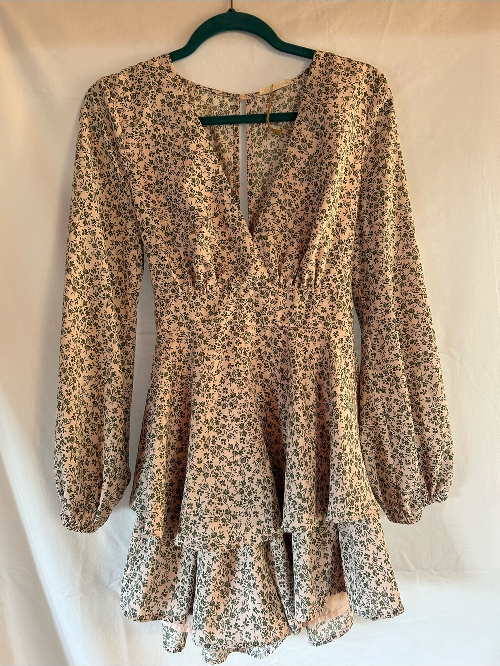 ILLA ILLA pale pink/cream Mini Dress ROMPER with Green Floral Print